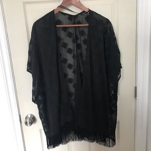 Sheer fringed cardigan kimono